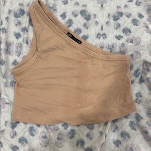 Zara Beige Asymmetrical Crop Top
